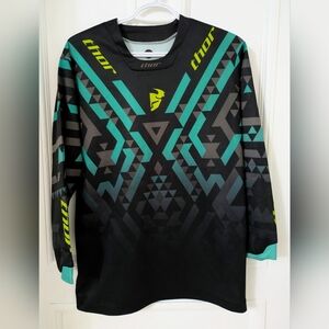 Thor Black Motocross Jersey with Teal & Neon Yellow Accents